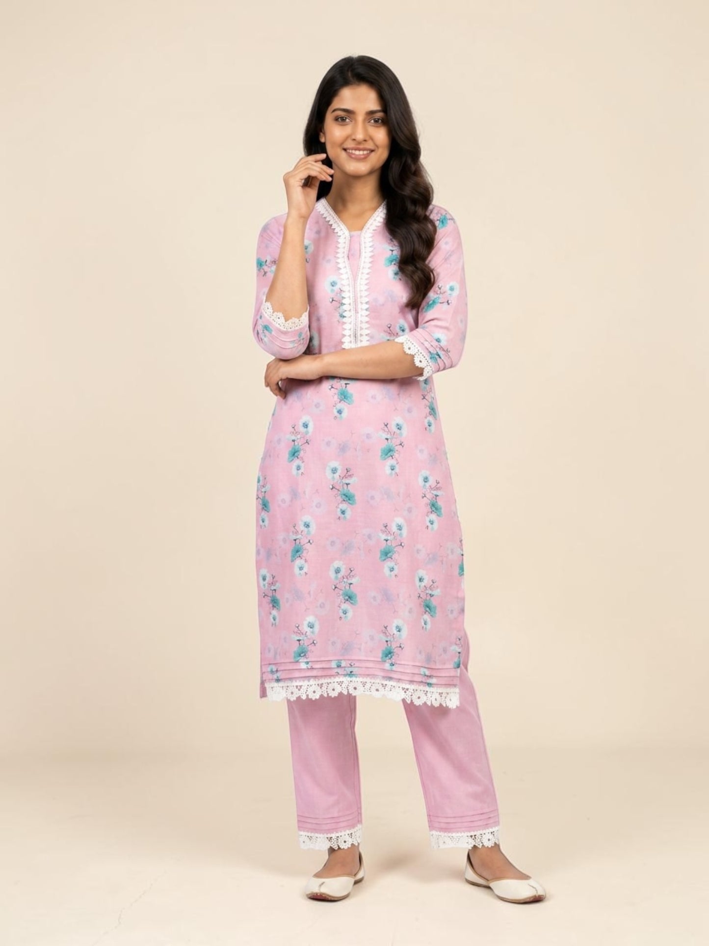 Blush Meadow Cotton Lace Kurti