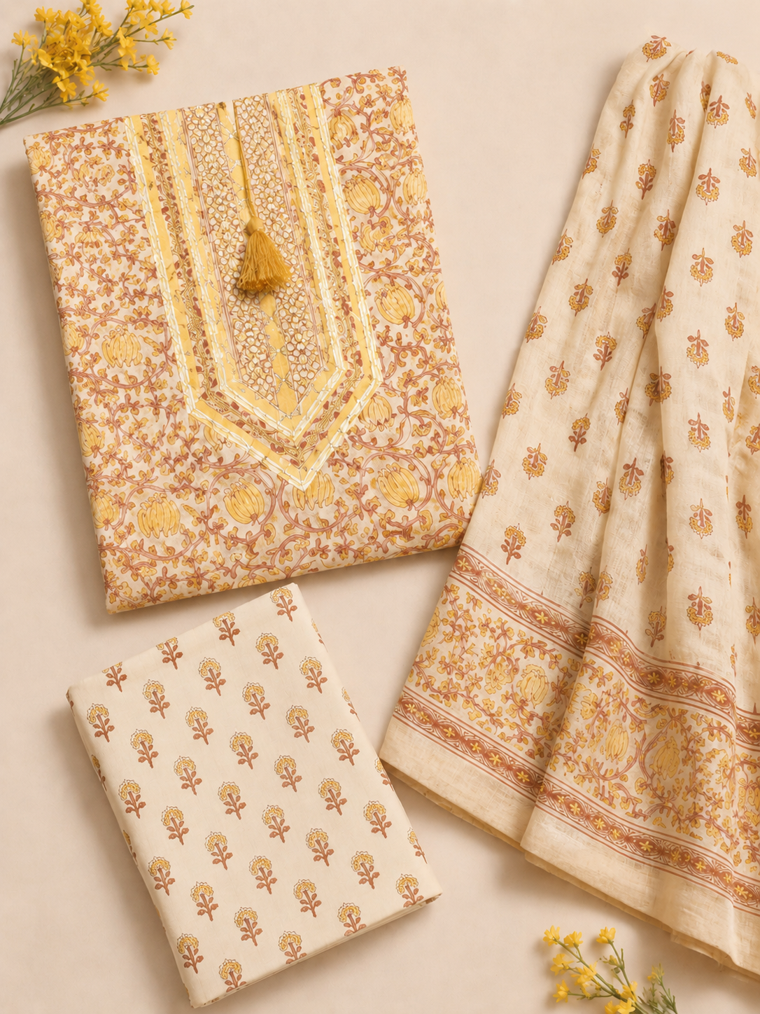 Rangmahal Yellow Cotton Suit Fabric Set