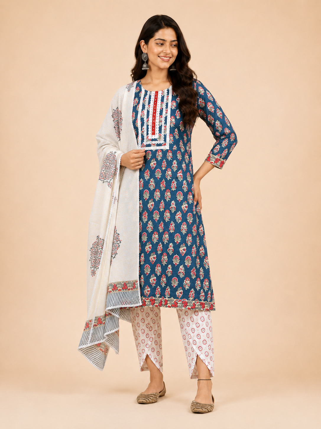 Block Printed Suit With Tulip Pants
