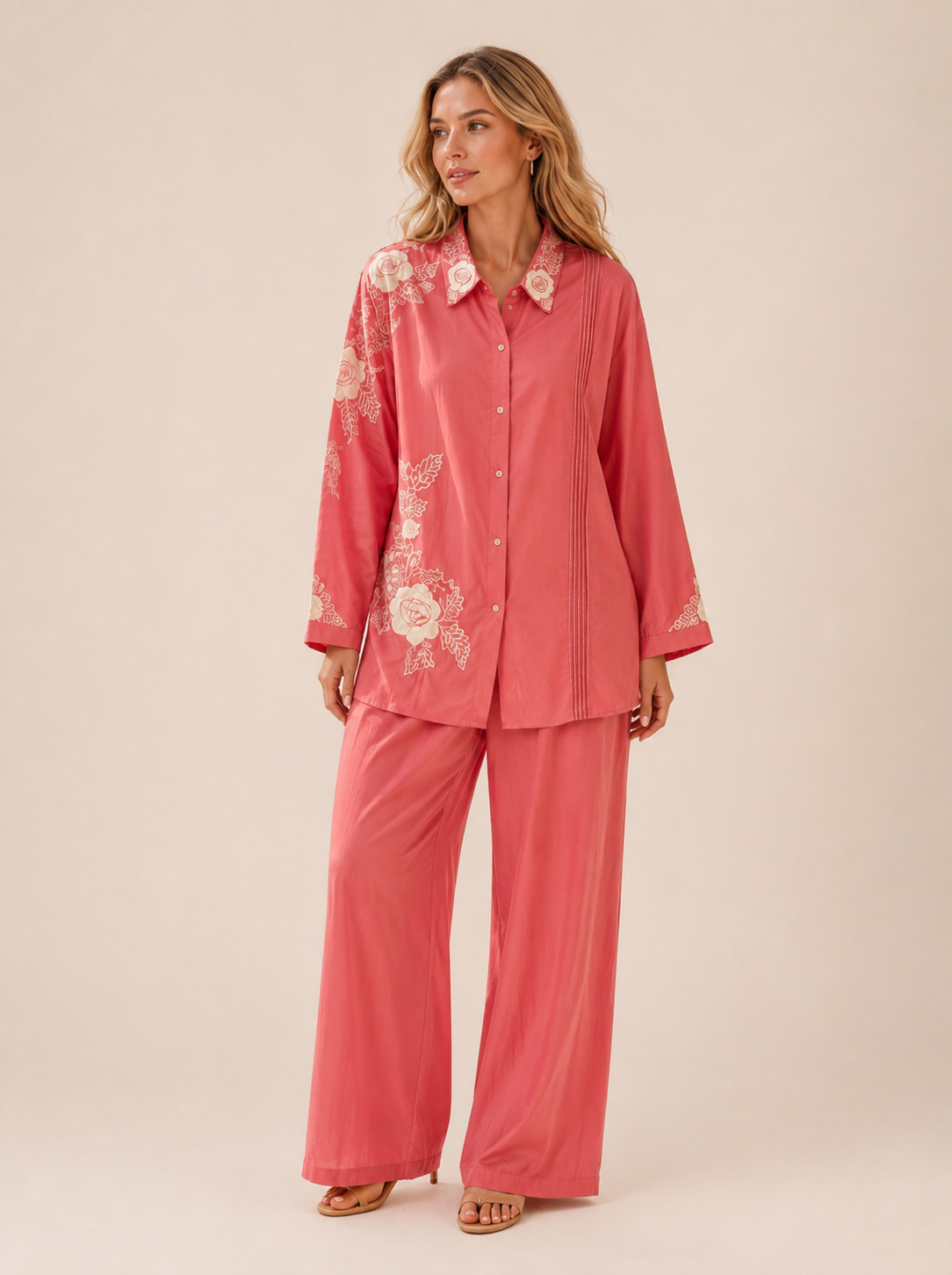 Coral Blossom Cotton Co-Ord Set