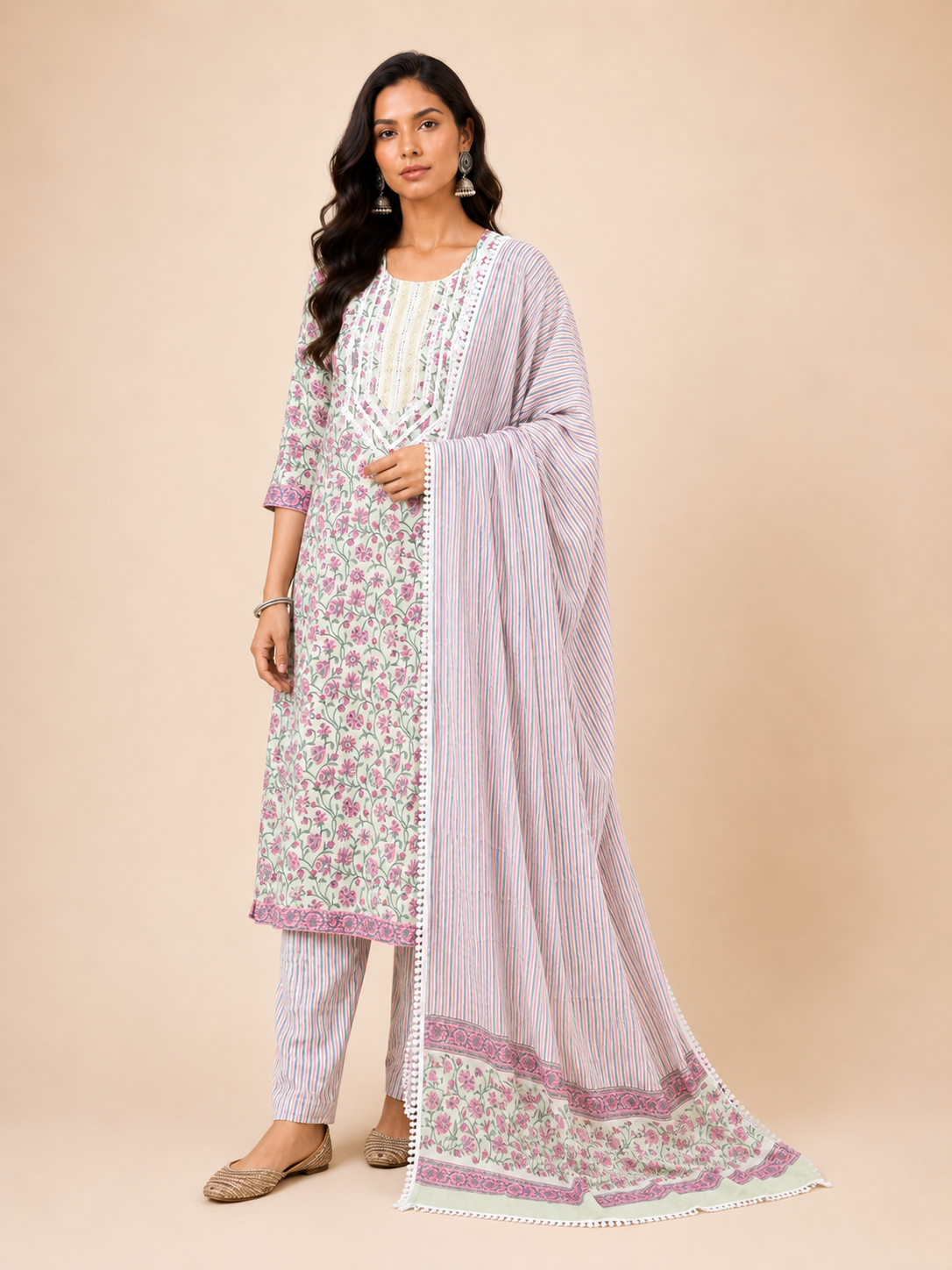 Block Printed Suit With Straight Pants