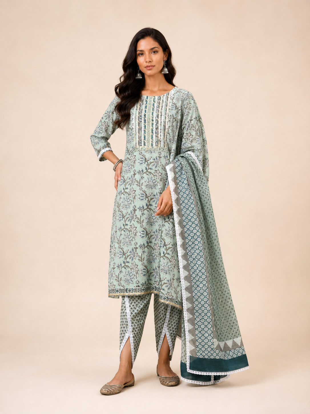 Block Printed Suit With Tulip Pants
