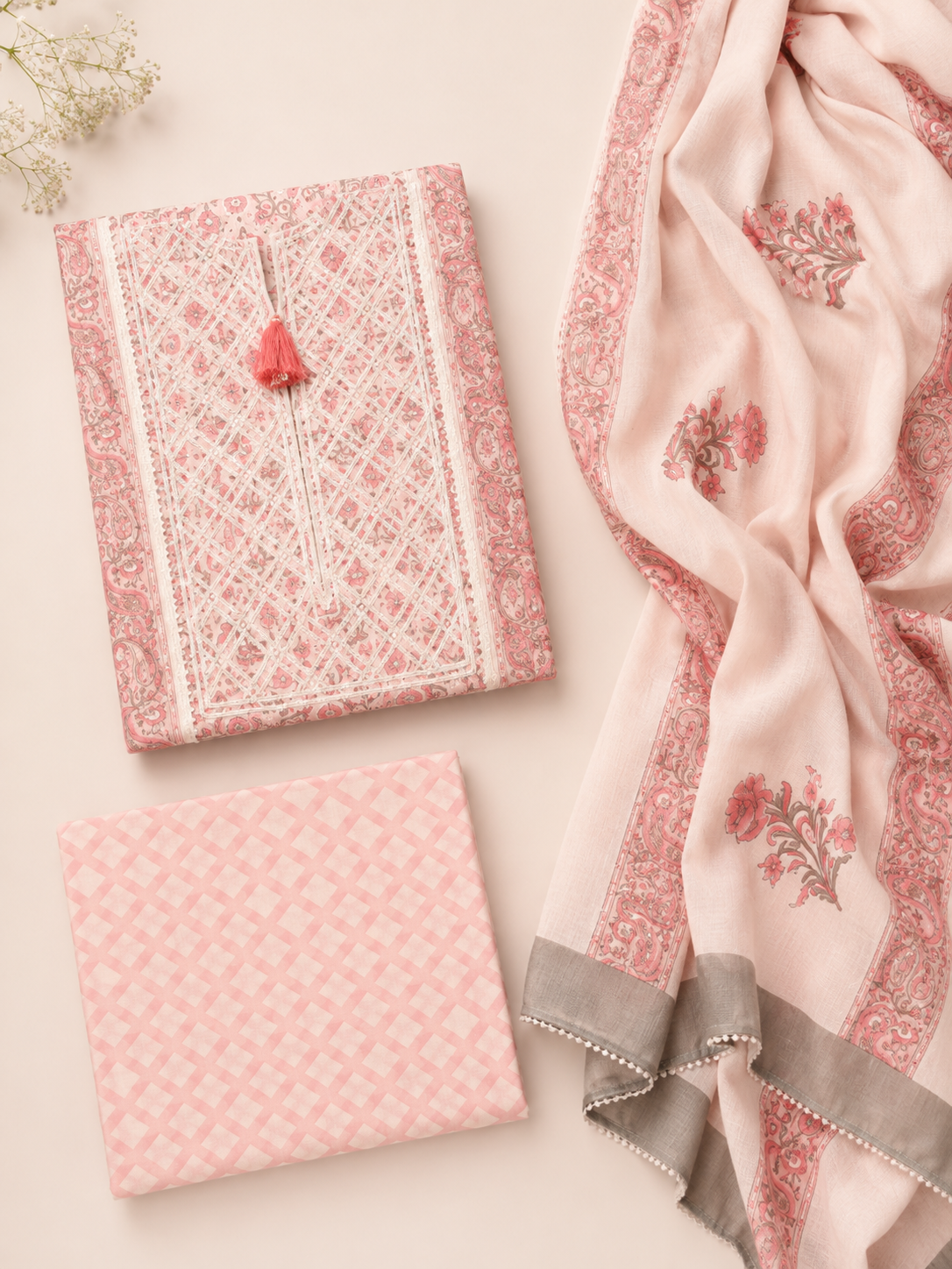 Rangmahal Gulbahaar Cotton Suit Fabric Set with Mul Mul Dupatta