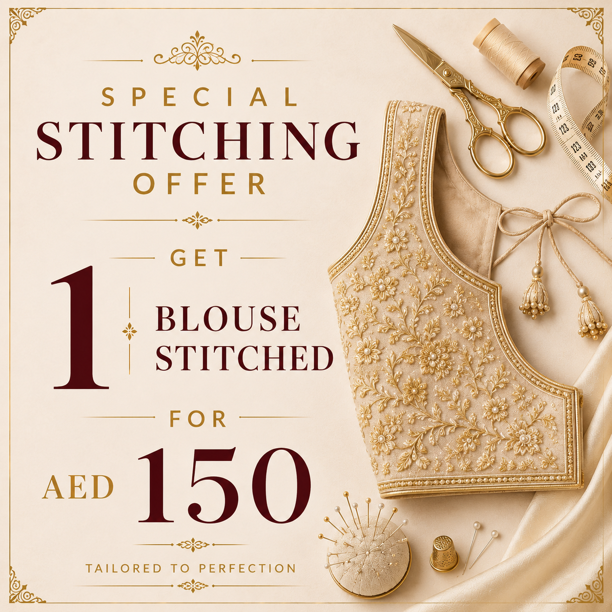Single Blouse Stitching Offer – Custom Blouse Stitching for AED 150