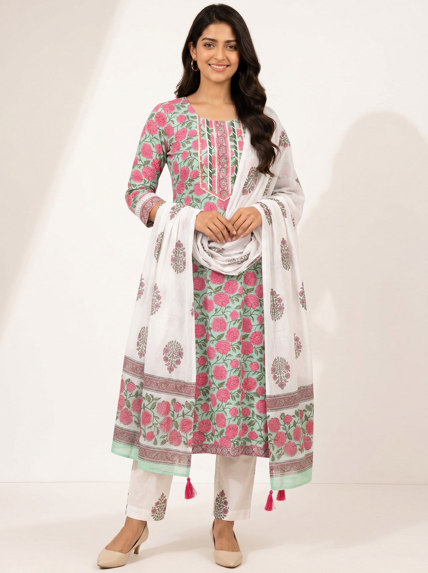 Block Printed Suit With Straight Pants