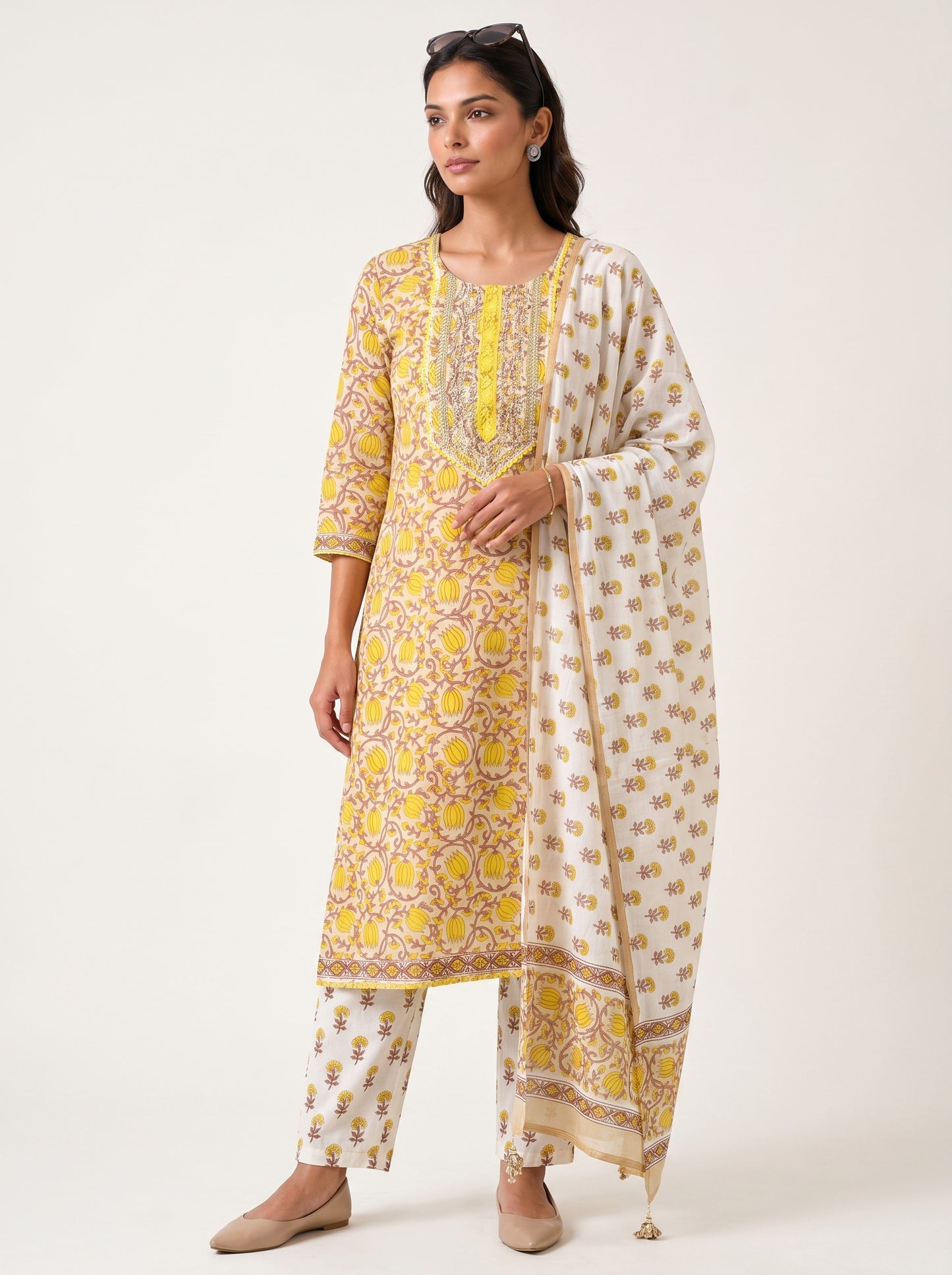 Block Printed Suit With Straight Pants