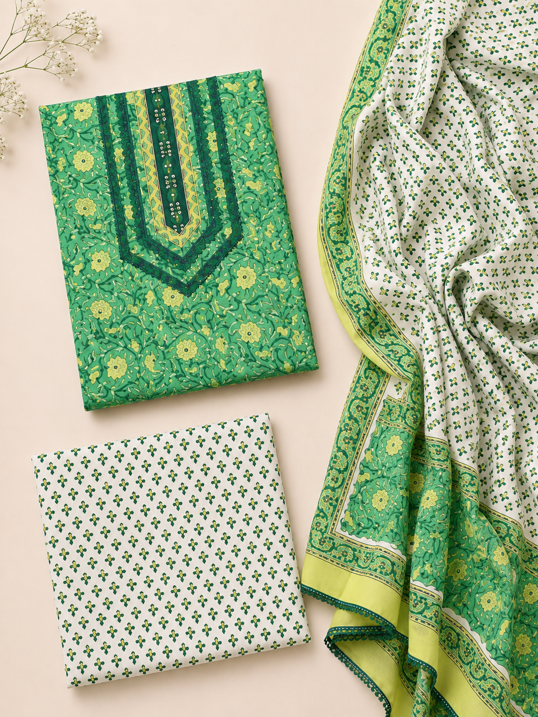 Rangmahal Mehr Cotton Fabric Set with Mul Mul Dupatta