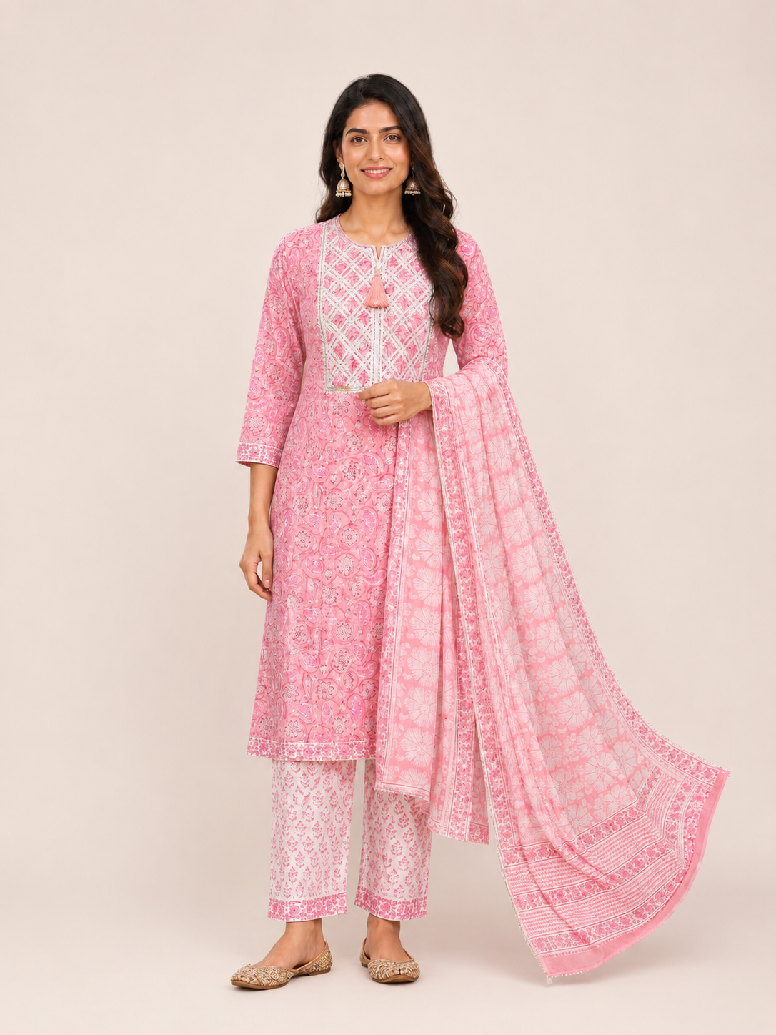 Rangmahal Block Printed Suit With Palazzo Pants