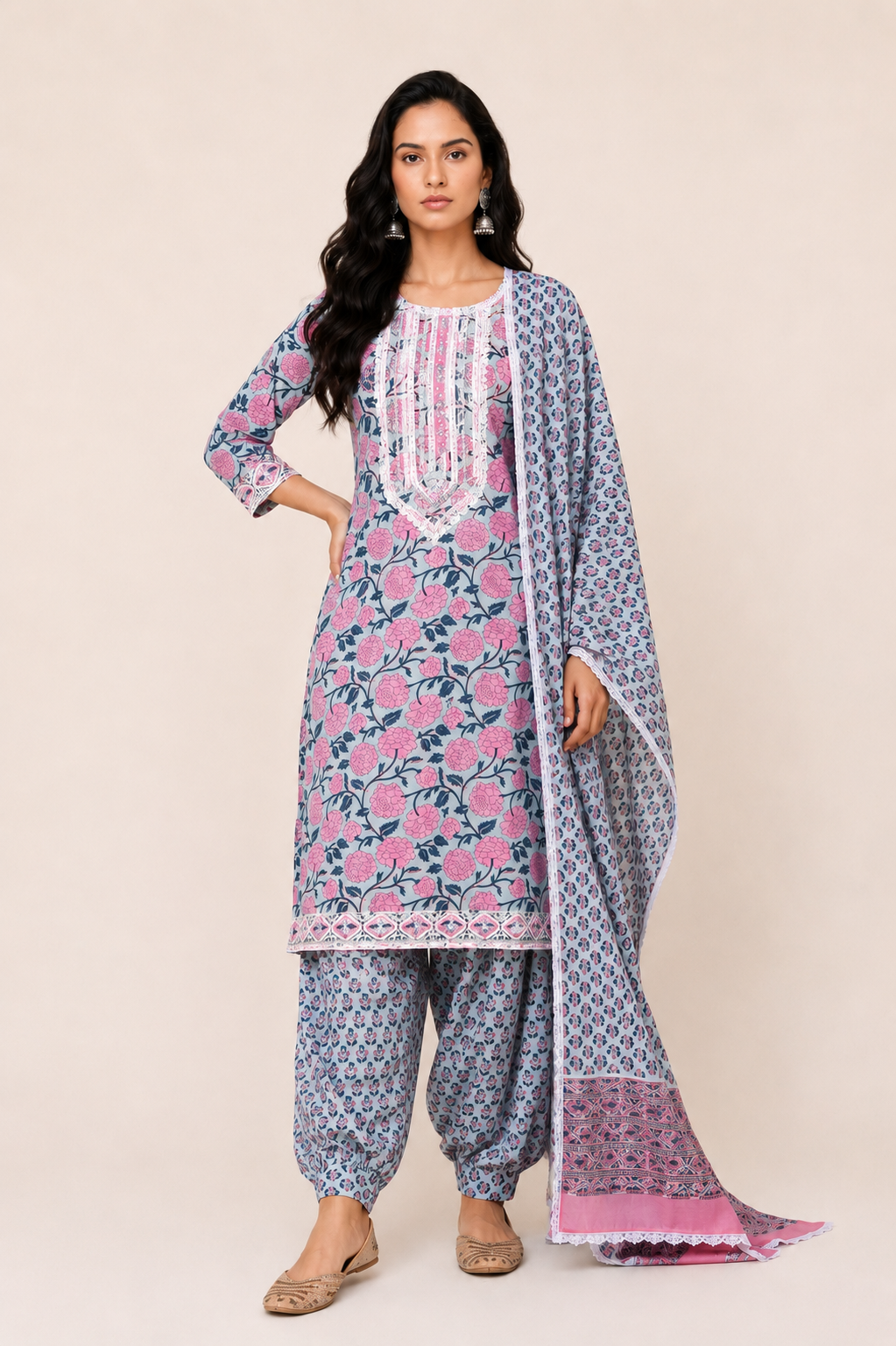 Block Printed Suit With Afghani Salwar