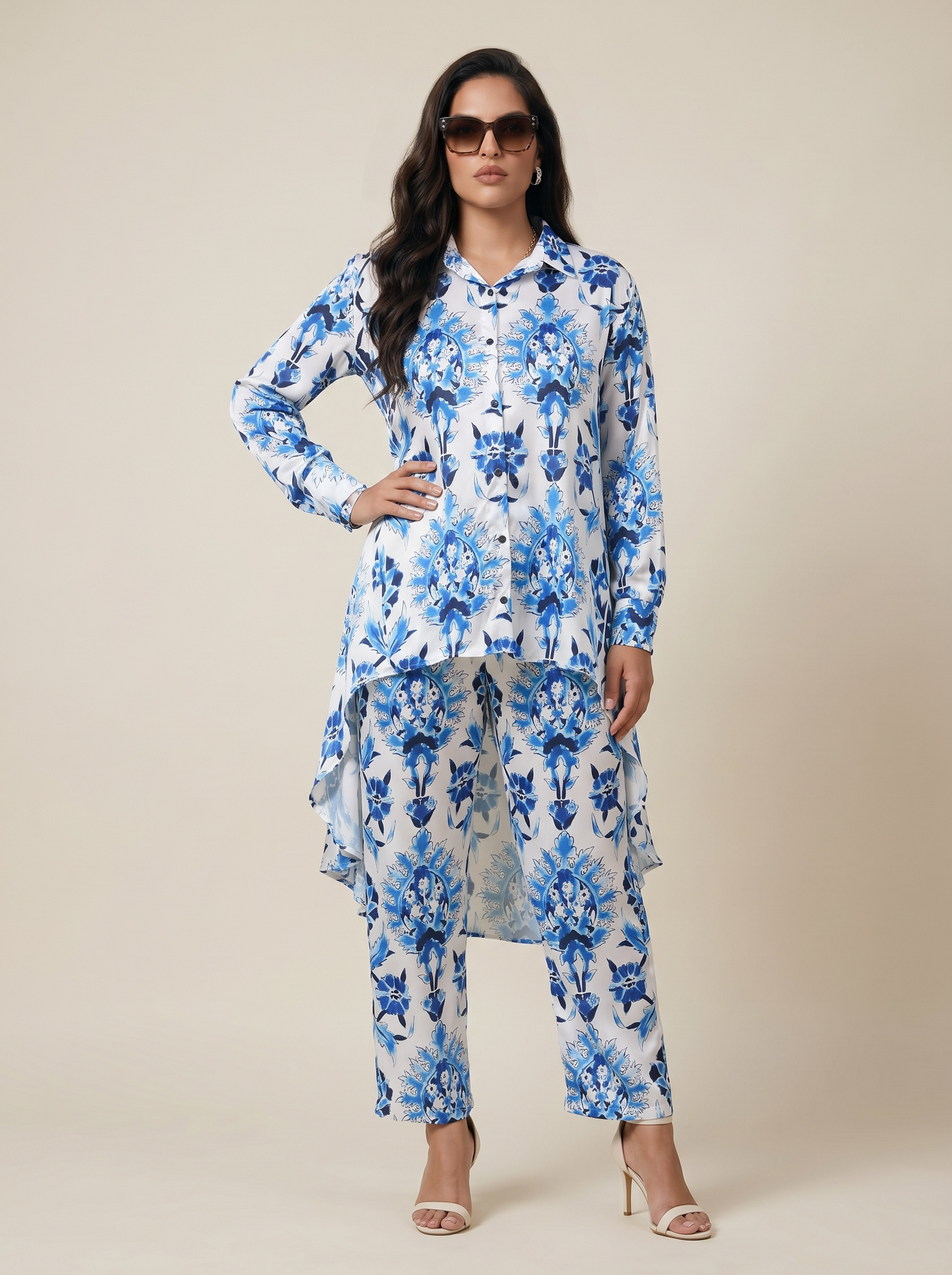 Azure Bloom Satin Co-Ord Set