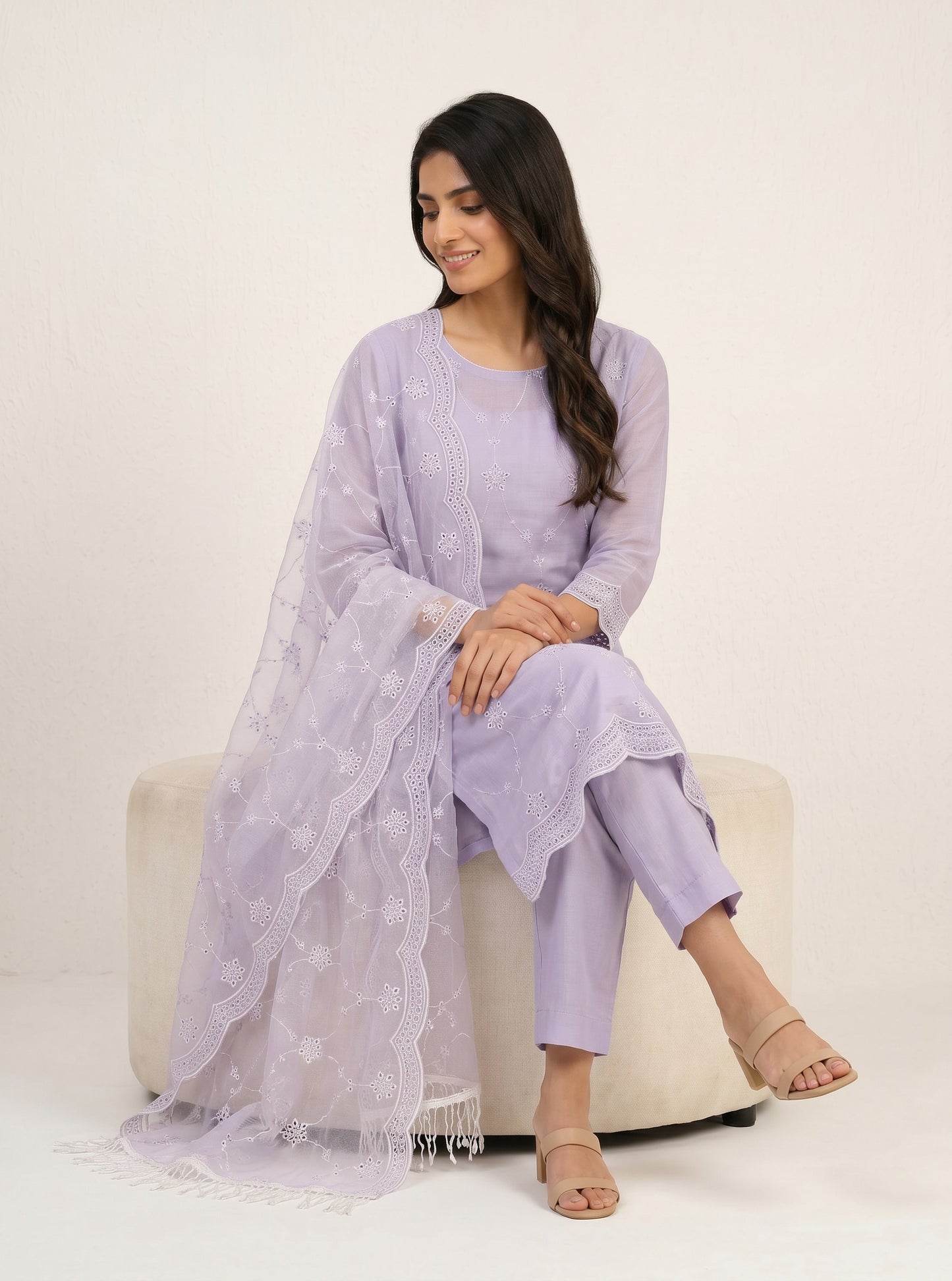 Lavender Meher Embroidered Fabric Set