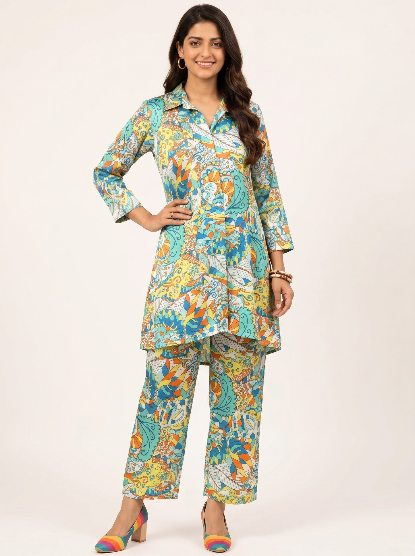 Aqua Royale Satin Co-Ord Set