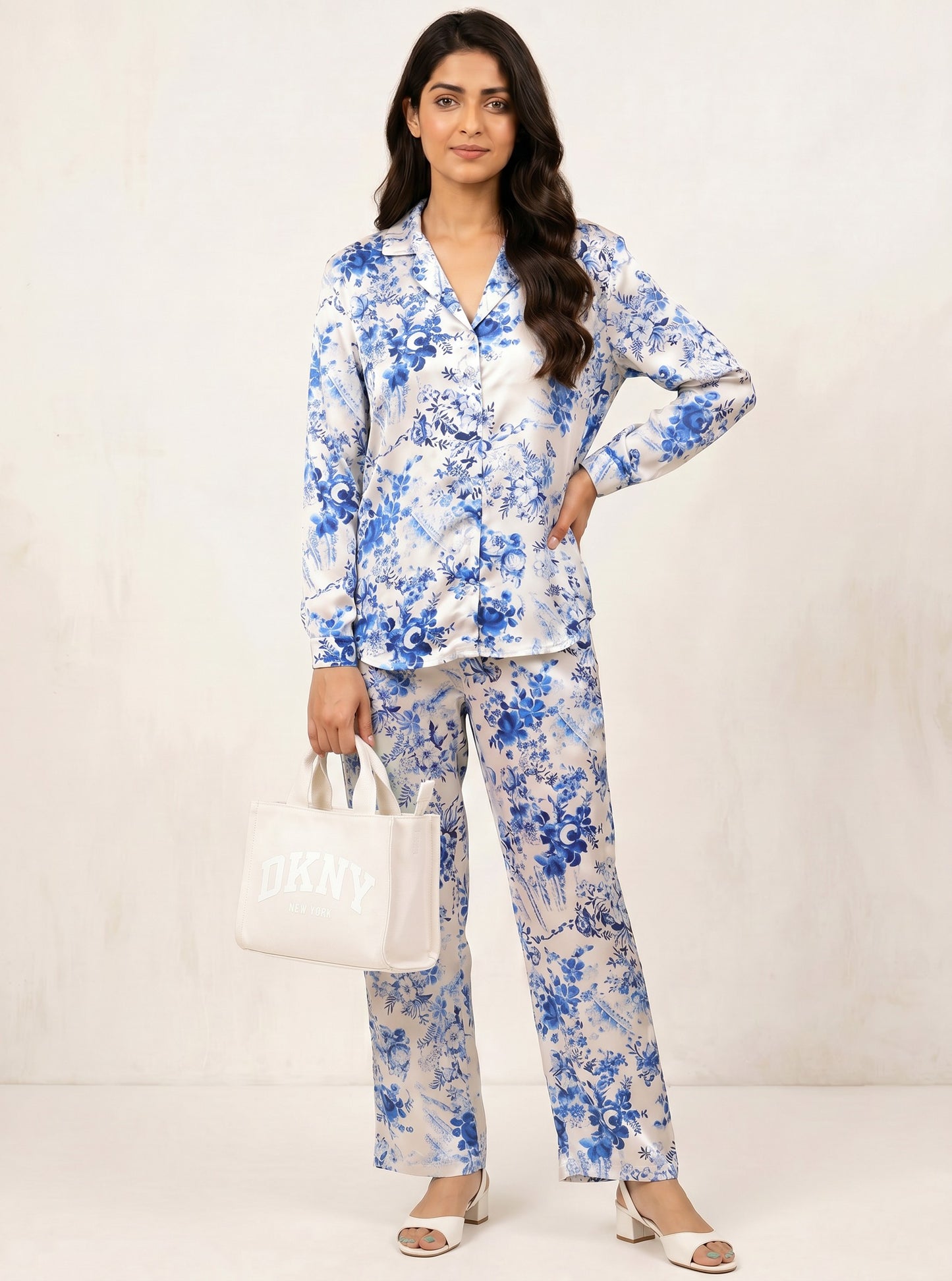 Azure Bloom Satin Co-Ord Set