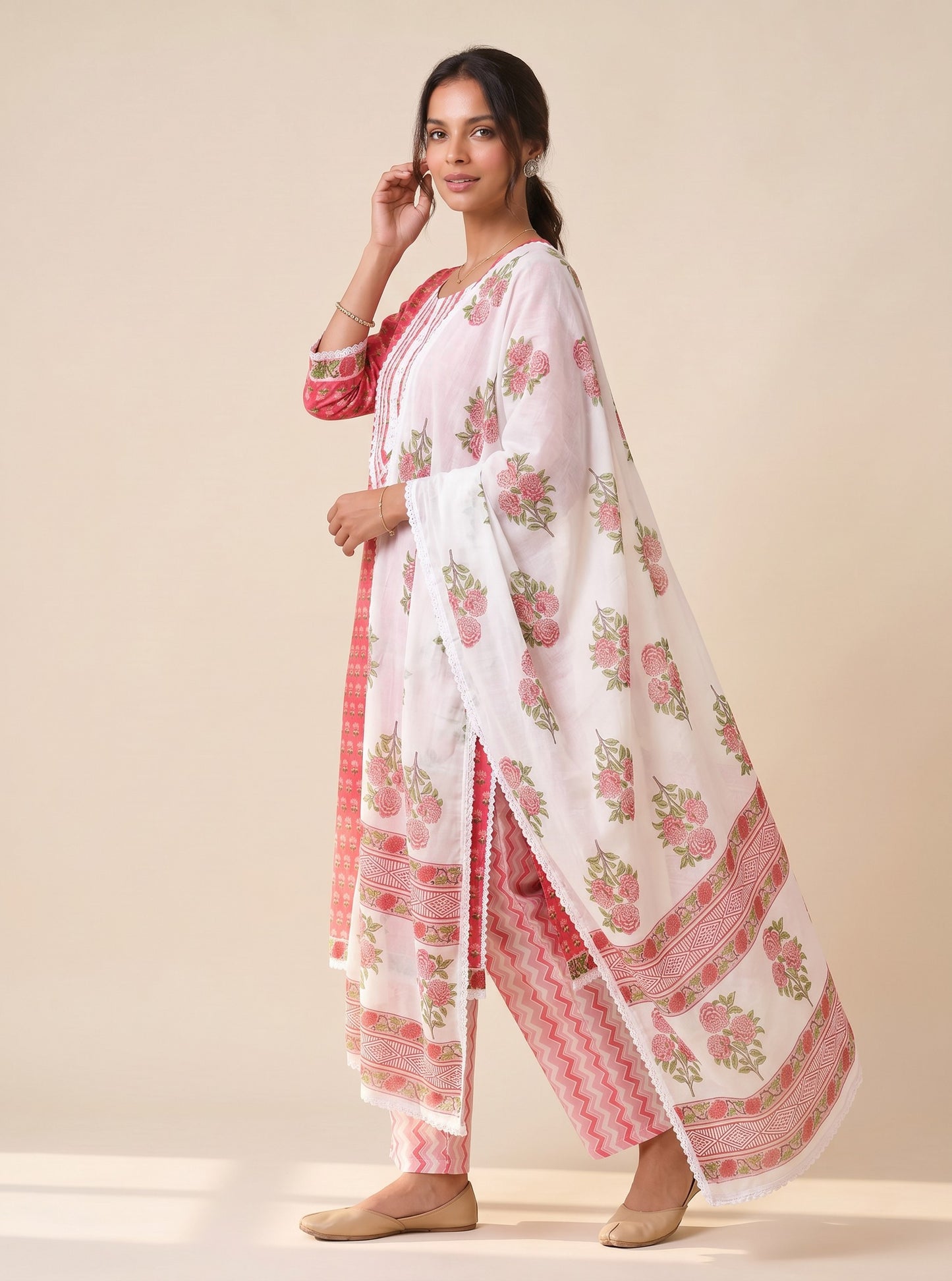 Block Printed Suit With Straight Pants