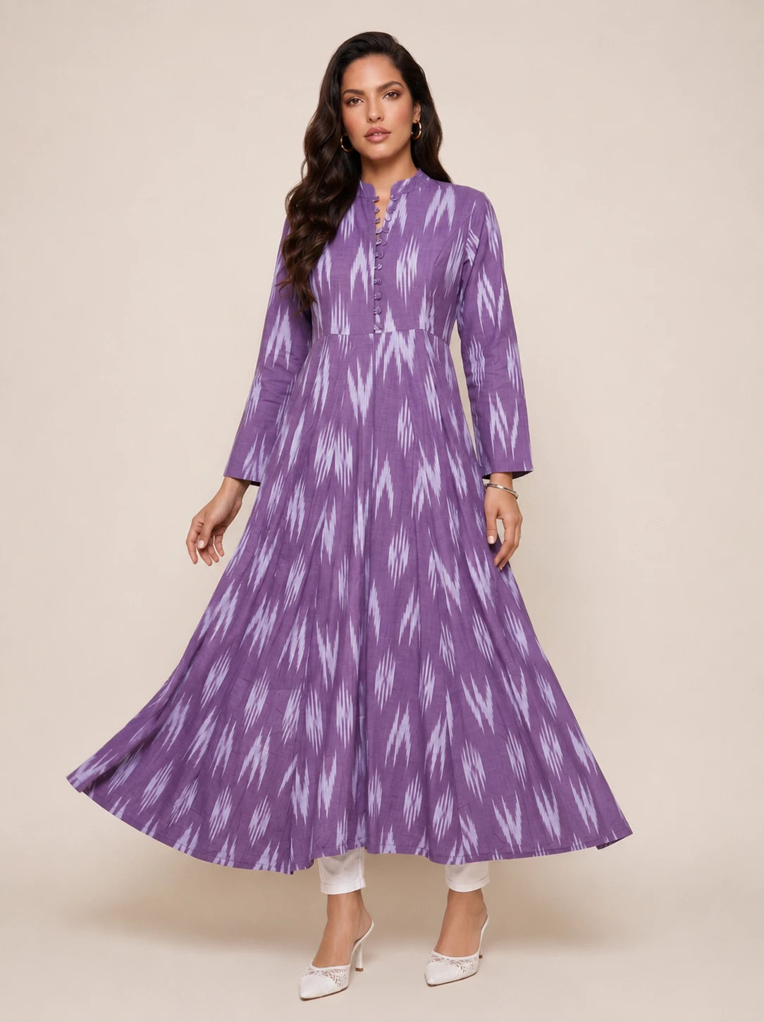 Lavender Ikat Print Cotton Maxi Dress for Women – The Summer Holiday C – Urban Couture