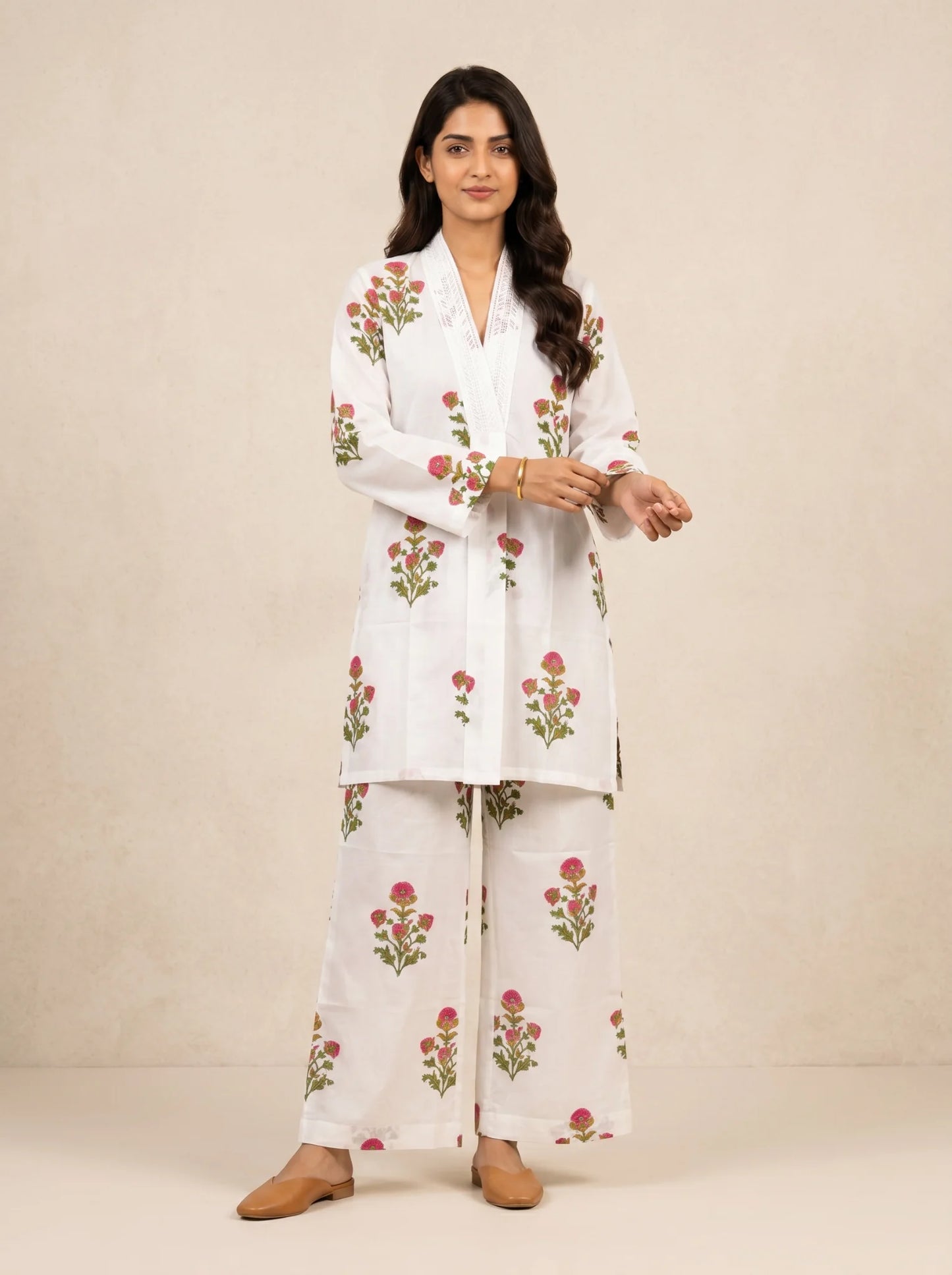 Rose Meadow Hand Block Printed Cotton Co-Ord Set for Women