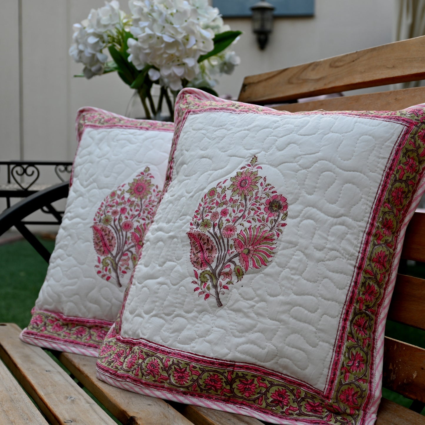 Quilted Hand Block Printed Cushion Cover (Set of 2) - Urban Roots