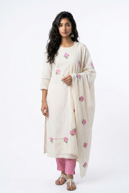 Cotton Cut Work Suit With Straight Pants