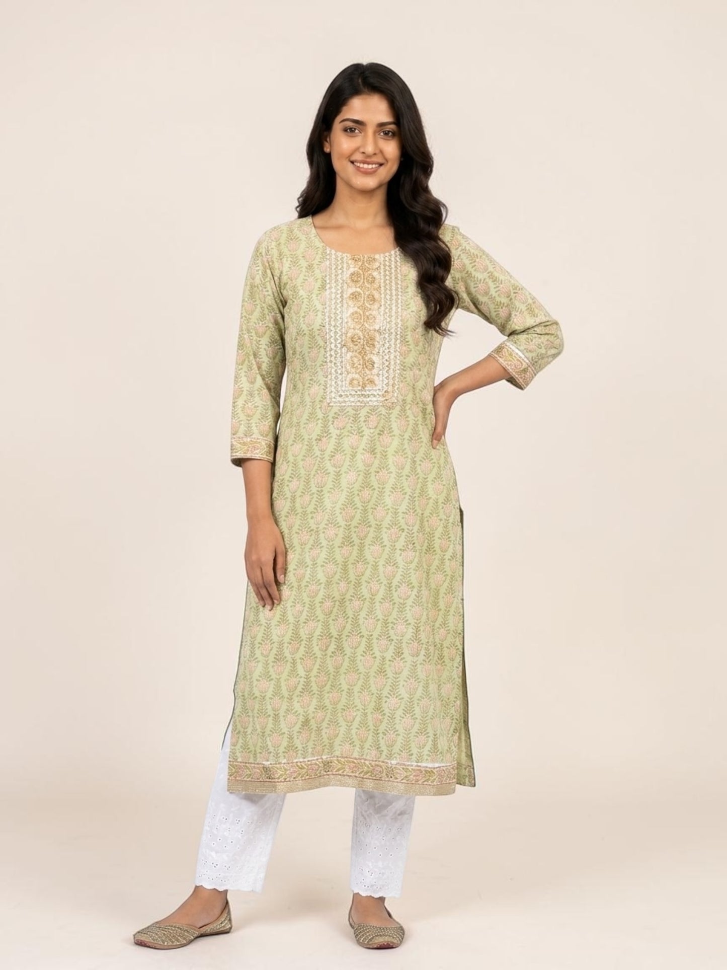 Sage Bloom Hand Block Cotton Kurti