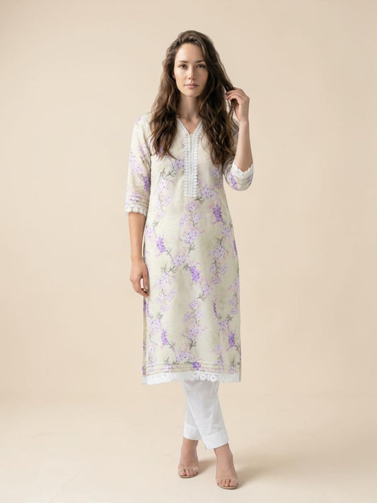 Lavender Mist Cotton Lace Kurti