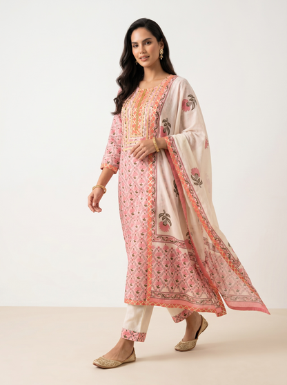 Rangmahal Rose Pink Cotton Suit Fabric Set