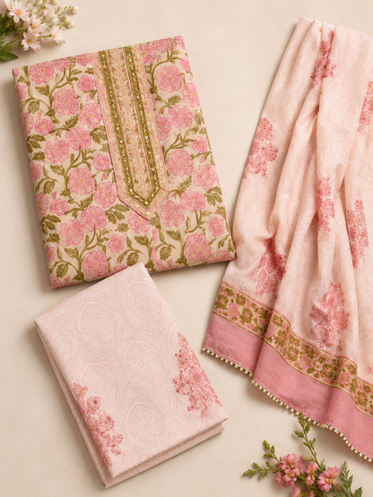 Rangmahal Rose Cotton Suit Fabric Set