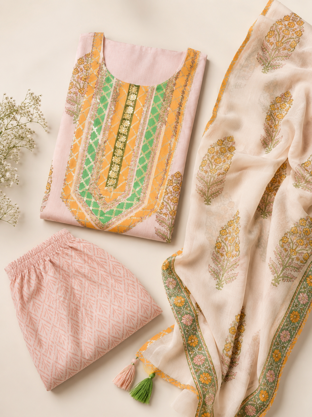 Rangmahal Blush Gulnaar Cotton Suit Fabric Set