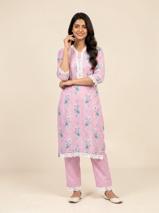 Blush Meadow Cotton Lace Kurti