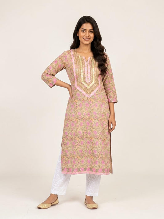 Gulnaar Heritage Hand Block Cotton Kurti