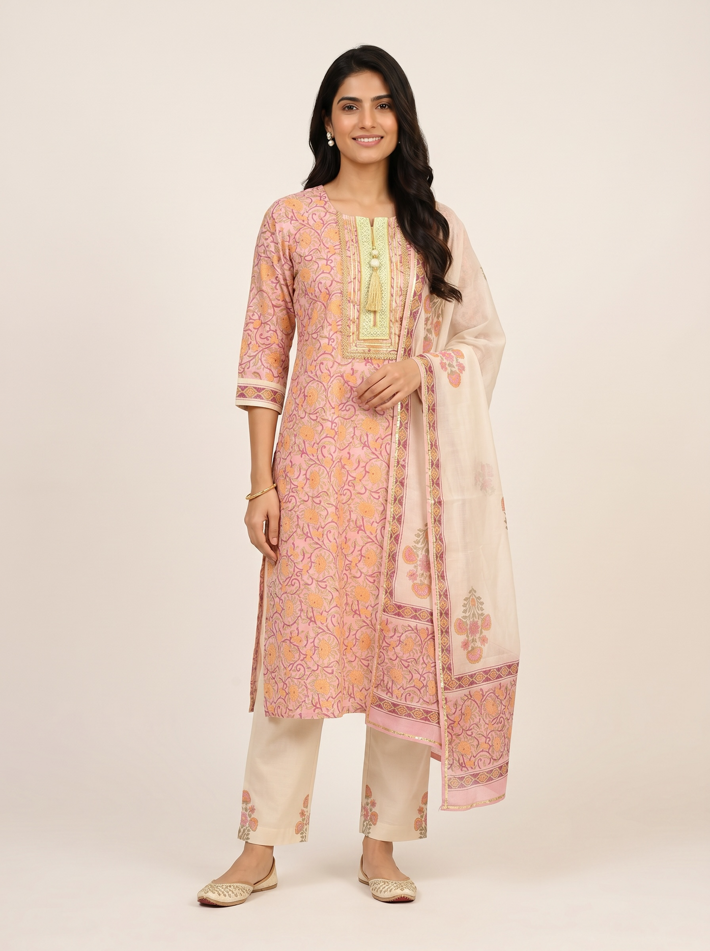 Rangmahal Pink Cotton Suit Fabric Set