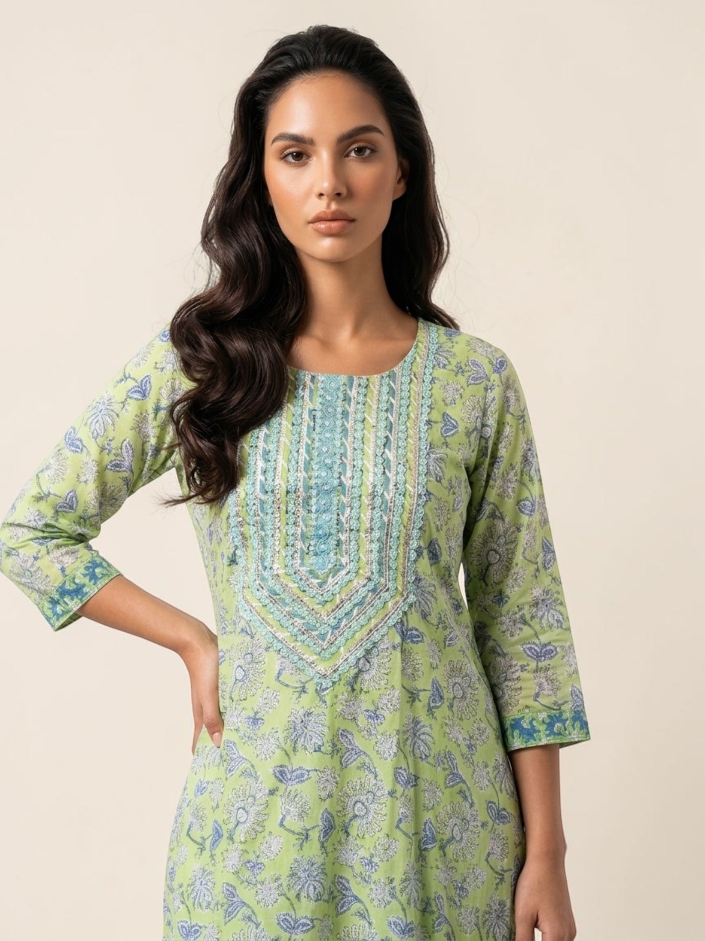 Meadow Mist Hand Block Cotton Kurti