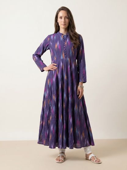 Midnight Violet Ikat Print Cotton Maxi Dress for Women – The Summer Holiday Collection
