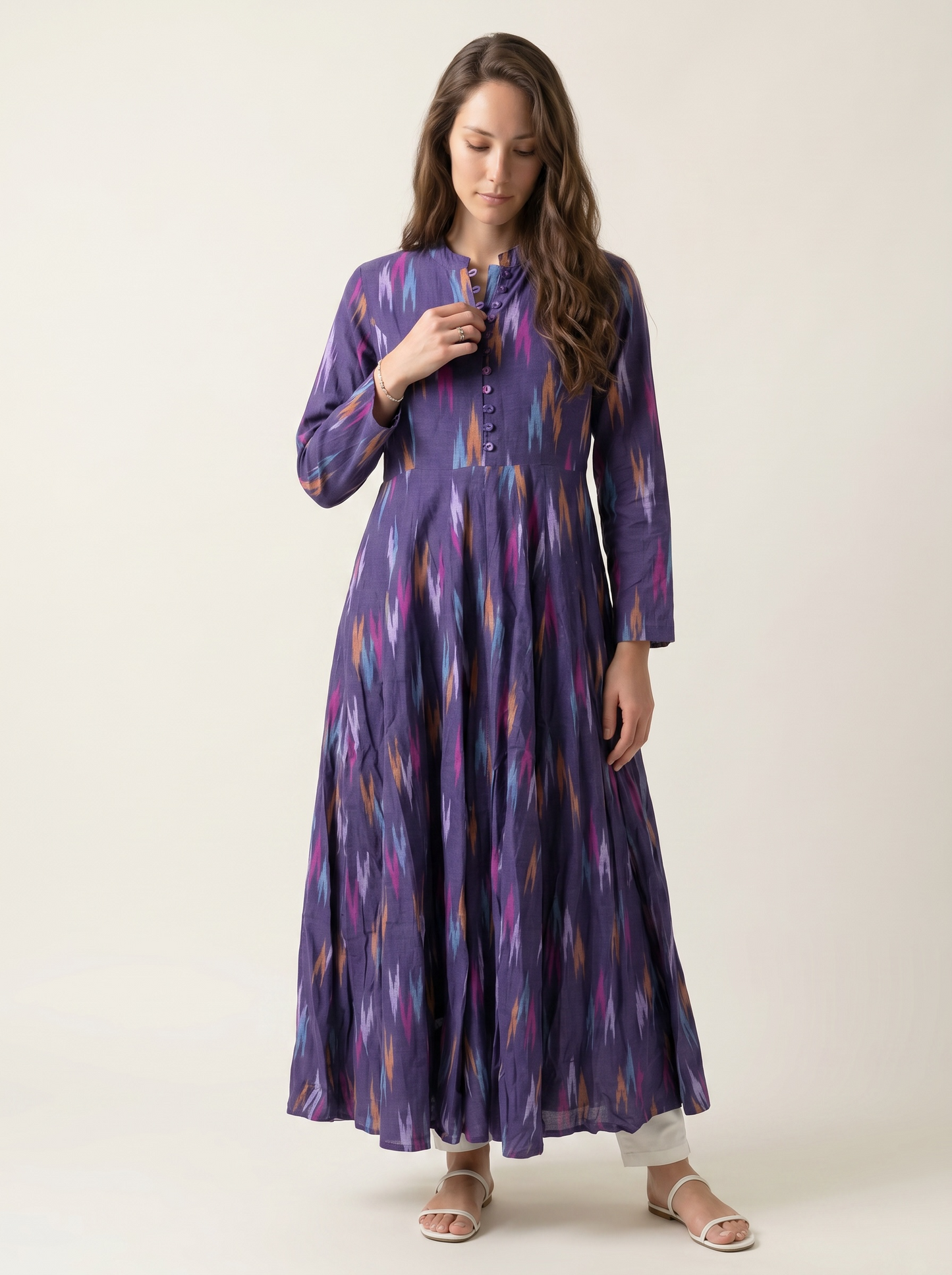 Midnight Violet Ikat Print Cotton Maxi Dress for Women – The Summer Holiday Collection