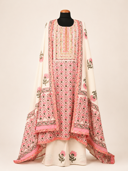 Rangmahal Rose Pink Cotton Suit Fabric Set