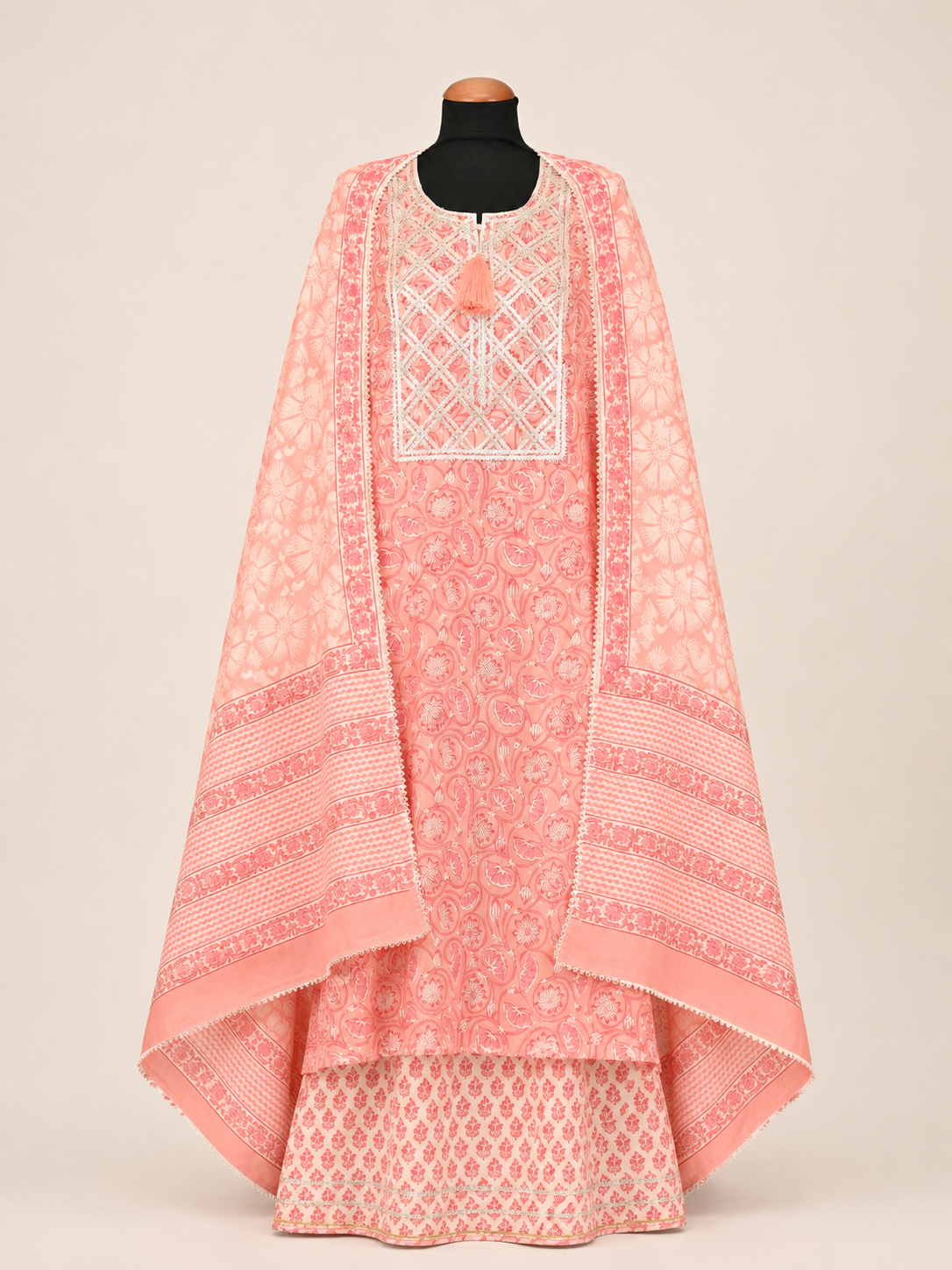 Rangmahal Peach Cotton Suit Fabric Set
