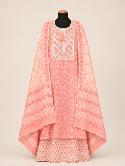 Rangmahal Peach Cotton Suit Fabric Set