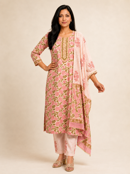 Rangmahal Rose Cotton Suit Fabric Set