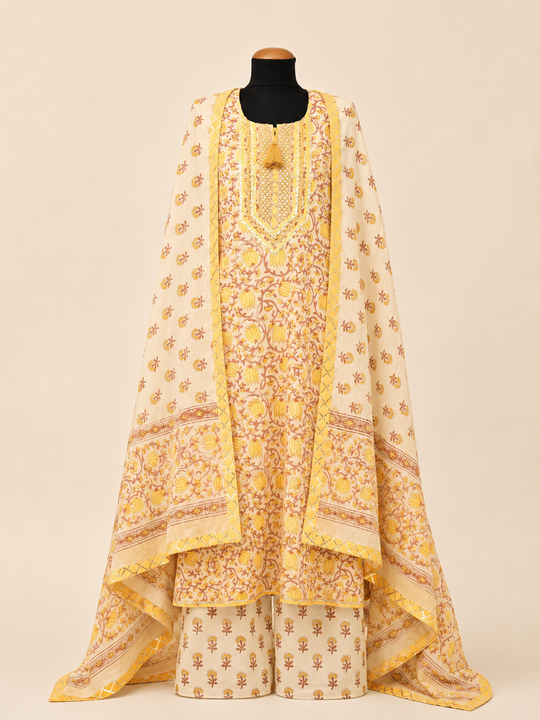 Rangmahal Yellow Cotton Suit Fabric Set