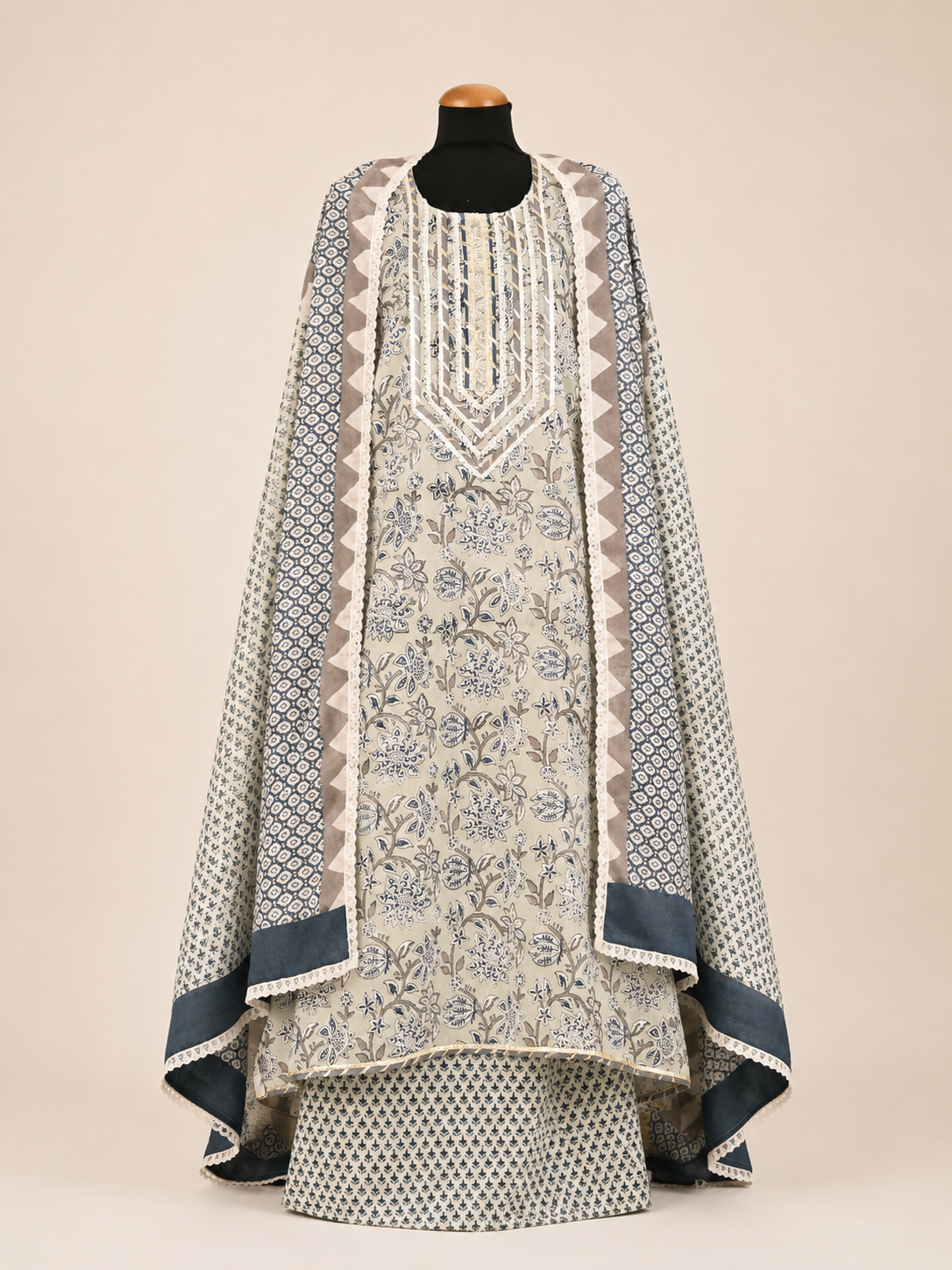 Rangmahal Blue Cotton Suit Fabric Set