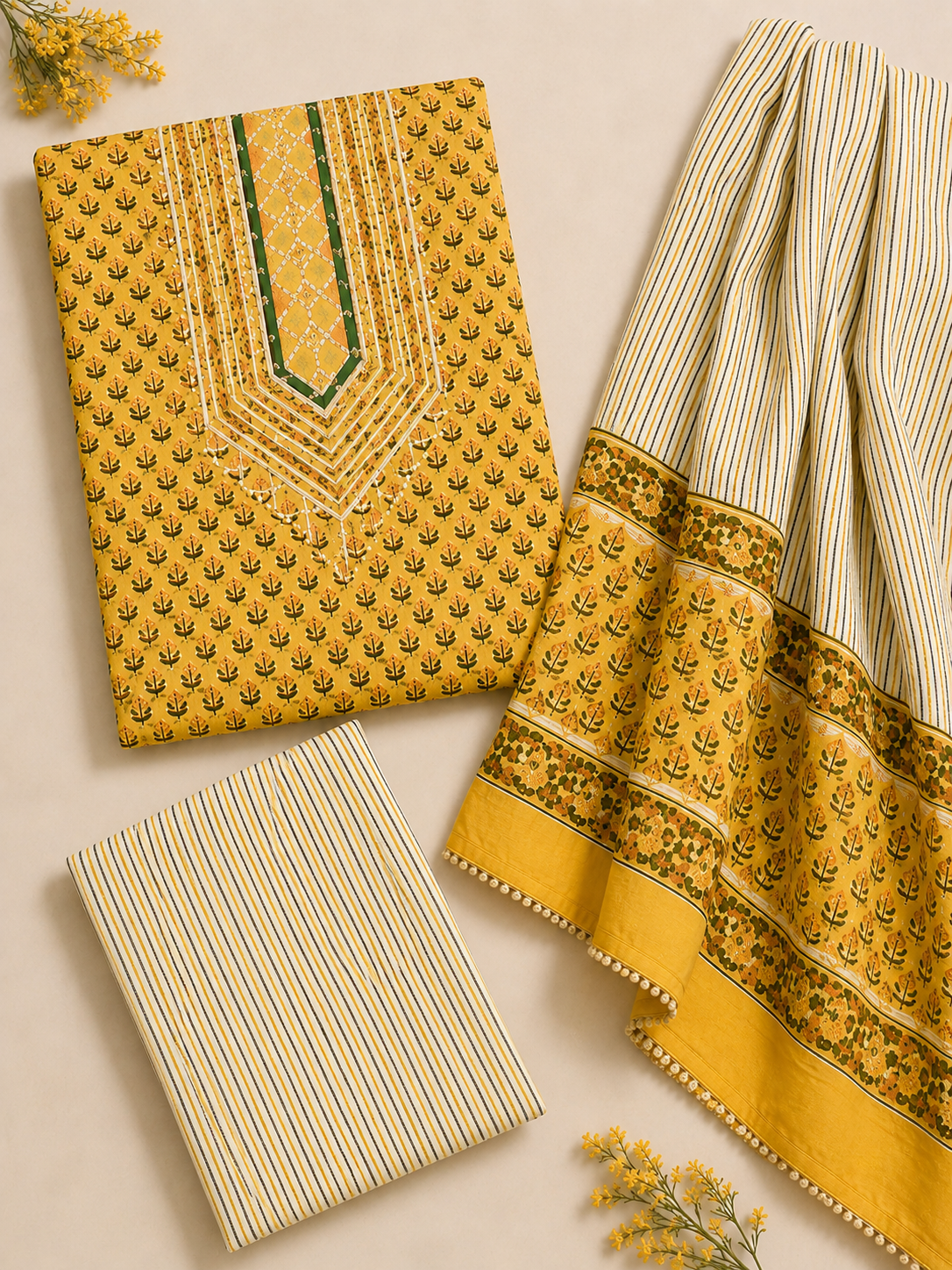 Rangmahal Mustard Cotton Suit Fabric Set