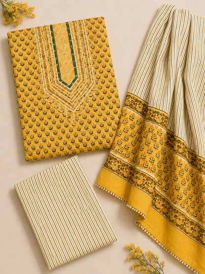 Rangmahal Mustard Cotton Suit Fabric Set