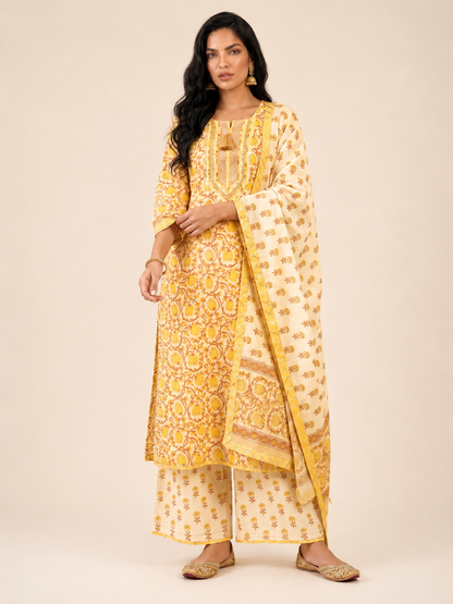 Rangmahal Yellow Cotton Suit Fabric Set