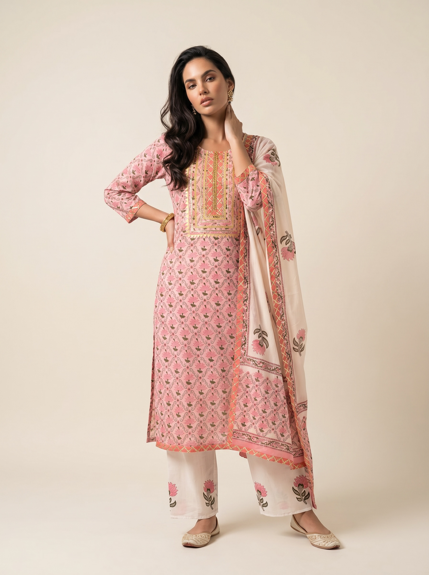 Rangmahal Rose Pink Cotton Suit Fabric Set