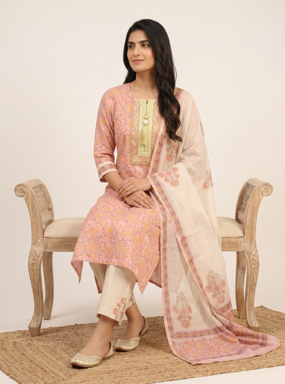 Rangmahal Pink Cotton Suit Fabric Set