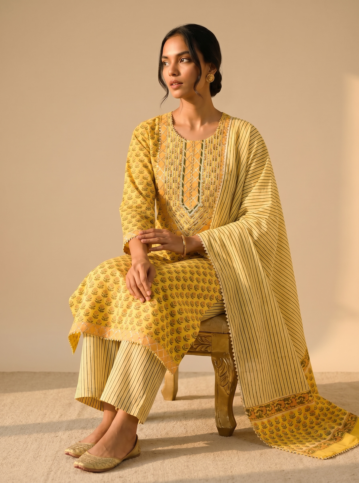 Rangmahal Mustard Cotton Suit Fabric Set