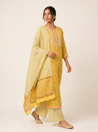 Rangmahal Mustard Cotton Suit Fabric Set