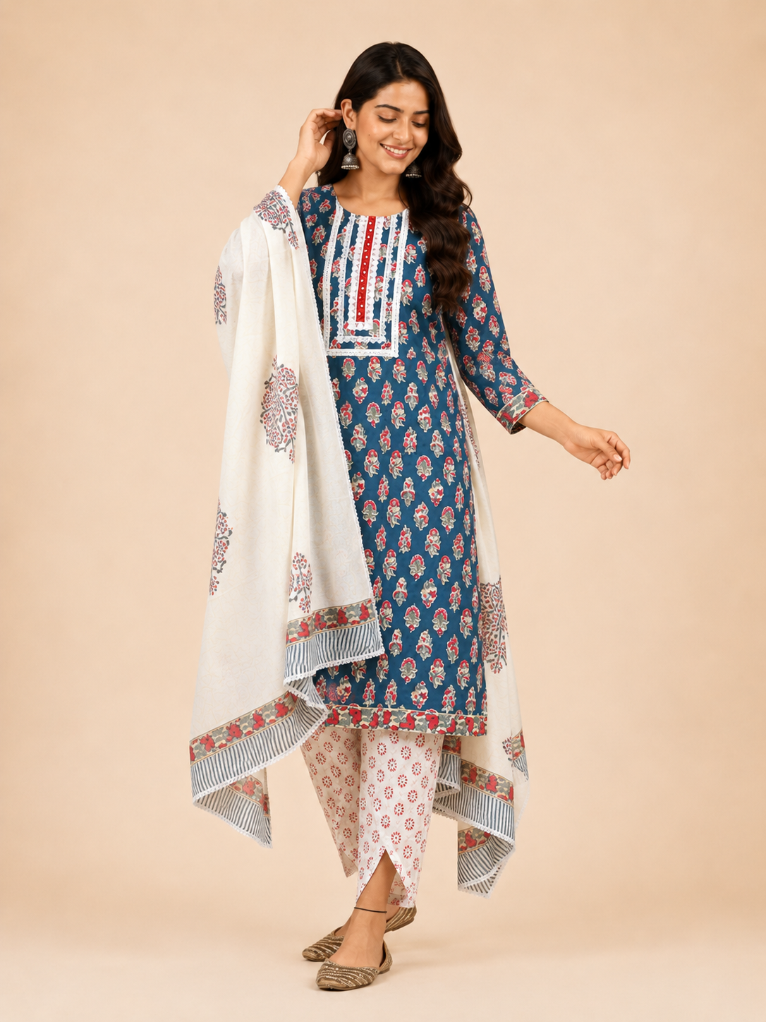 Block Printed Suit With Tulip Pants