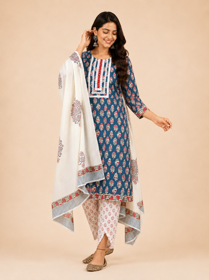 Block Printed Suit With Tulip Pants