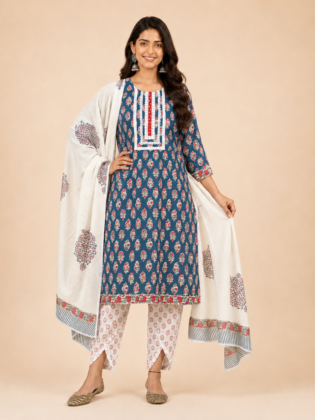 Block Printed Suit With Tulip Pants