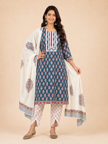 Block Printed Suit With Tulip Pants